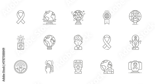 Global awareness icons symbolizing aid, support, and interconnectedness for humanitarian causes and modern campaigns