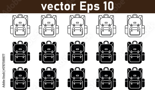 Backpack, school bag icon set. Vector graphic illustration. Suitable for website design, logo, app, template, and ui. backpack, baggage, school,