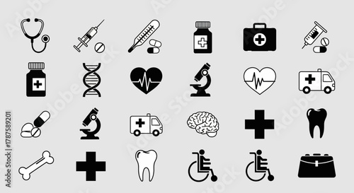 Captivating medical icons showcasing healthcare, science, and wellness symbols for professional design projects