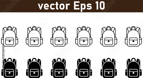 Backpack, school bag icon set. Vector graphic illustration. Suitable for website design, logo, app, template, and ui. backpack, baggage, school,