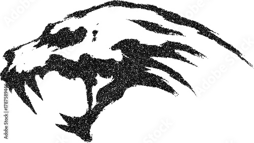 Stipple dotwork monster panther head with scratch claw marks, vintage engraving vector illustration for team mascot, sticker, and streetwear design