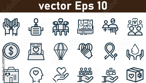 Volunteering icon set. Vector graphic illustration.support, person, partnership, giving, man, set, icon, community, graphic, illustration, 