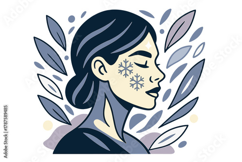 Snowflake Glow. Frozen sparkle. The face glows with soft reflections as delicate snowflake tattoos shimmer