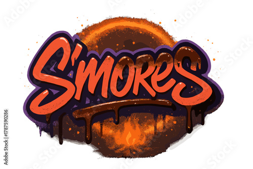 S’mores Neon Graffiti. S’mores by the fire. neon graffiti lettering, bold spray-paint strokes, dripping
