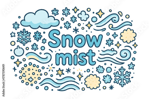 Snowy Doodle Delight. Snow mist. Hand-drawn doodle illustration of snow mist. Soft clouds, snowflakes, mist