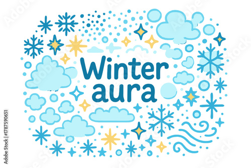 Winter Aura Doodle. Winter aura. Hand-drawn doodle illustration of winter aura. Snowflakes, spark bursts,