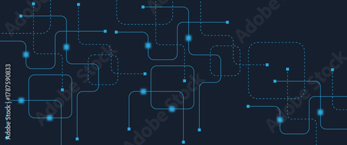 Abstract digital AI circuit board background with tech icons. Digital technology motherboard texture design. Engineering circuit board concept for poster, header, banner, website, presentation