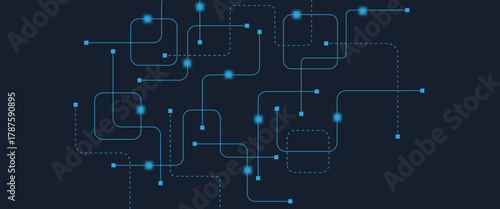 Abstract digital AI circuit board background with tech icons. Digital technology motherboard texture design. Engineering circuit board concept for poster, header, banner, website, presentation
