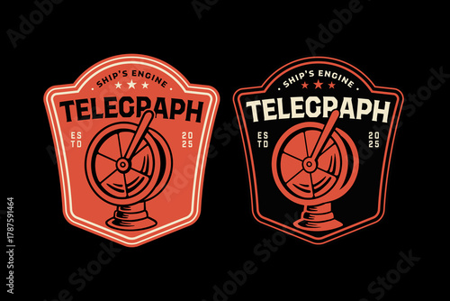 Engine telegraph vintage badge logo design set for nautical. ship telegraph retro patch illustration graphic pack for adventure. Boat throttle control rustic emblem vector element designs for maritime