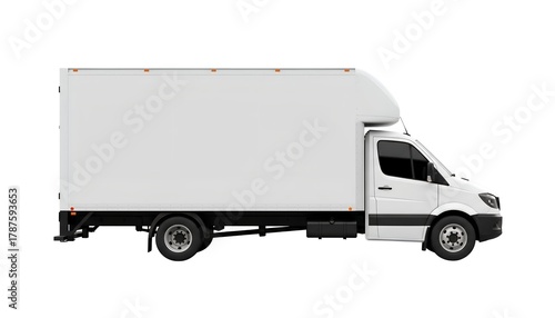 Wallpaper Mural White Box Truck Side View - Commercial Vehicle Mockup for Branding on White Background on White Background Torontodigital.ca