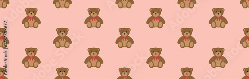 Vector illustration of a plush teddy bear with a bow around its neck.