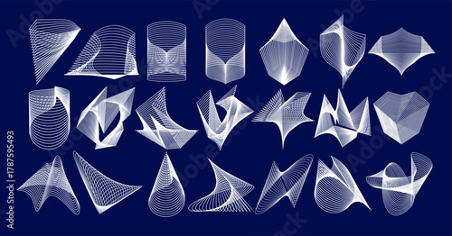 Digital motion line wireframe abstract logo set