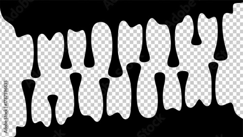 Wavy black ink illustration. Black ink drip illustration. Abstract black ink drip on transparent background. Black ink splash illustration. Stylish dripping ink effect illustration.