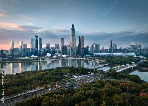 shenzhen skyline at sunset