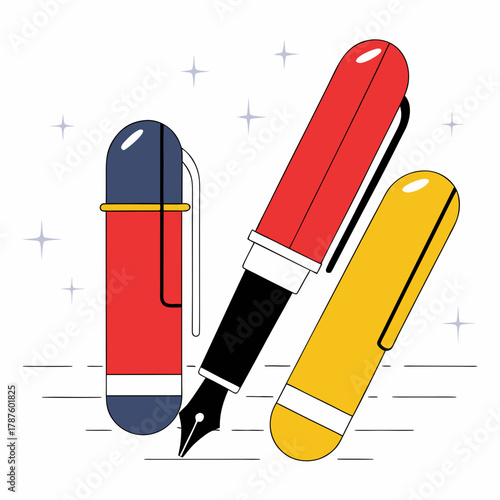 Illustration of colorful pens with caps