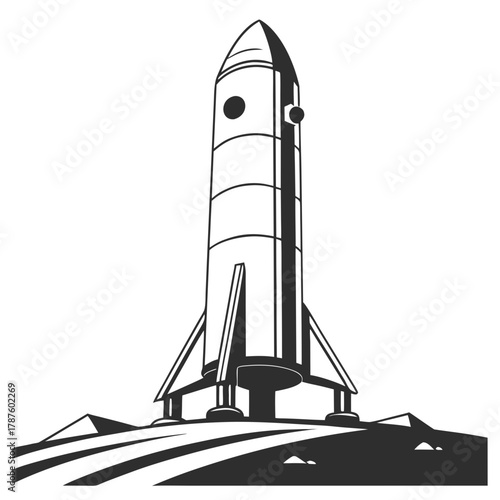 Illustration of a rocket ship on the moon
