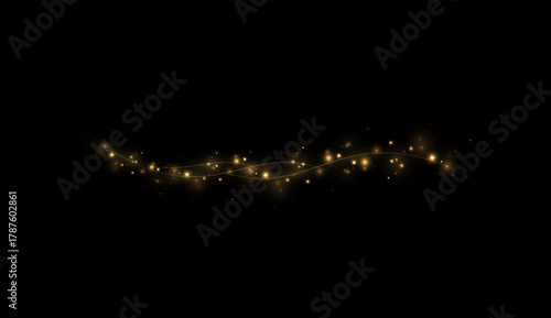 Vector background with glowing golden neon streaks and sparkling magic light motion.
