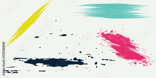 Brush strokes vector. yellow, blue, dark blue, backgrounds. Colorful set of text boxes. Paintbrush collection. Dirty brush texture banners. Rectangular painted objects.eps8