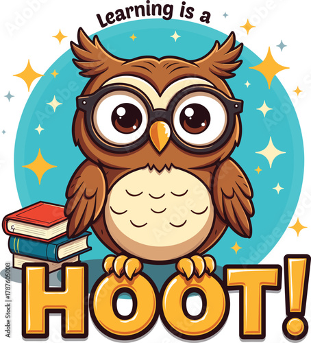 Cute Cartoon Owl with Glasses Encouraging Learning with a Hoot