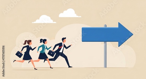 Business Team Heading Towards Future Direction Opportunity Concept Cartoon Flat Vector Illustration Employees Chasing Success Corporate Development Growth Strategy