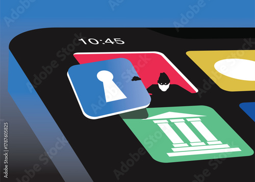 Hackers in action to steal data on smartphones. Stock Illustration