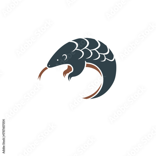 Modern Pangolin Logo Design – Minimalist Scaly Animal Symbol in Dark and Brown Colors
