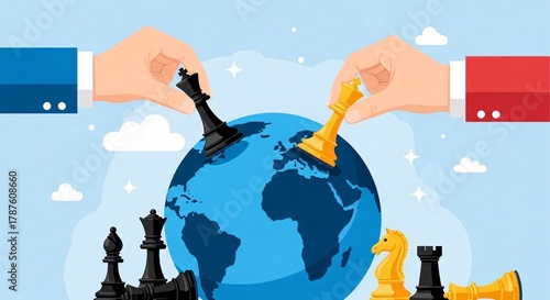 Global Chess Game The Art of Strategy A Conceptual Image Depicting Strategic Moves and Global Competition Showcasing Critical Thinking and Diplomatic Maneuvering