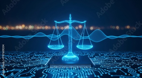 Digital Justice Futuristic Concept AI Driven Legal System Smart Contracts Blockchain Technology Automated Law Artificial Intelligence Ethical Implications Of Technology