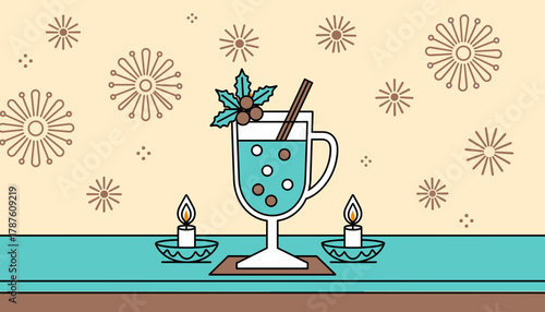 Brightly colored hot punch drink with cinnamon in cozy sanctuary, New Year spirit