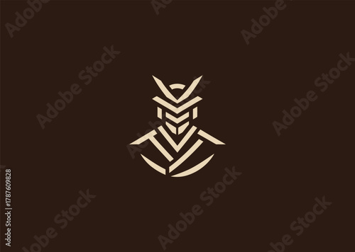 A detailed ronin logo in minimalist line art style, depicting a lone samurai warrior with flowing robes and katana, representing honor, freedom, and solitude, designed as a bold vector illustration