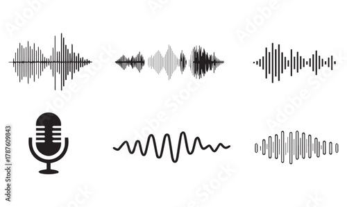 Audio Icon Collection – Waveform, Microphone, and Frequency Symbols for Sound and Tech Design