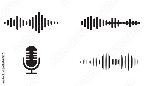 Audio Icon Set – Sound Wave and Microphone Symbols for Voice, Music, and Tech Design