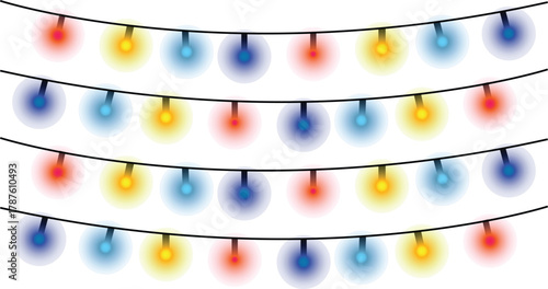 Festive string of colorful Christmas lights holiday decoration background