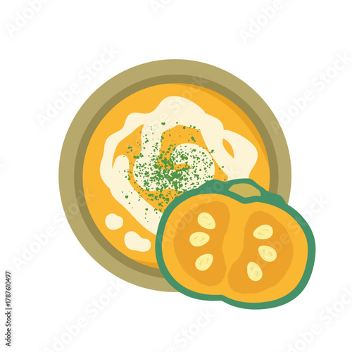 パンプキンスープ・ポタージュ　イラスト（かぼちゃ付き）