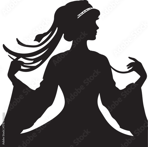 Silhouette depiction of a woman in 1800s Turkish fashion, showcasing traditional female attire from that era.