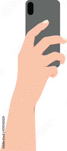 A hand holding a smartphone. Back view of the phone with camera.