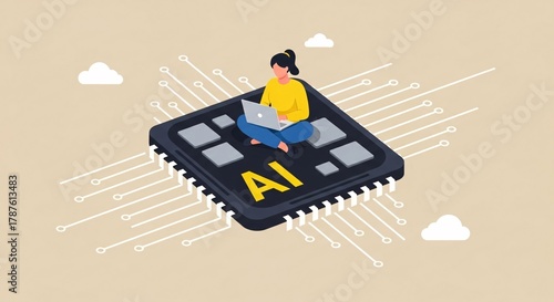 Empowering Tech Future: A Young Woman Harnessing AI on a Computer Chip for Innovation in Technology and Software Development Creating Advanced Systems and Networks for the Modern World