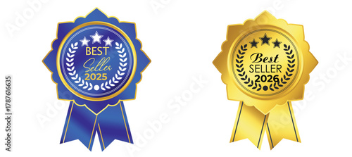 Premium Best Seller Label , Award Badge Vector Set ,Golden Product Promotion Seal, Guarantee Stamp, Best seller 2025,2026