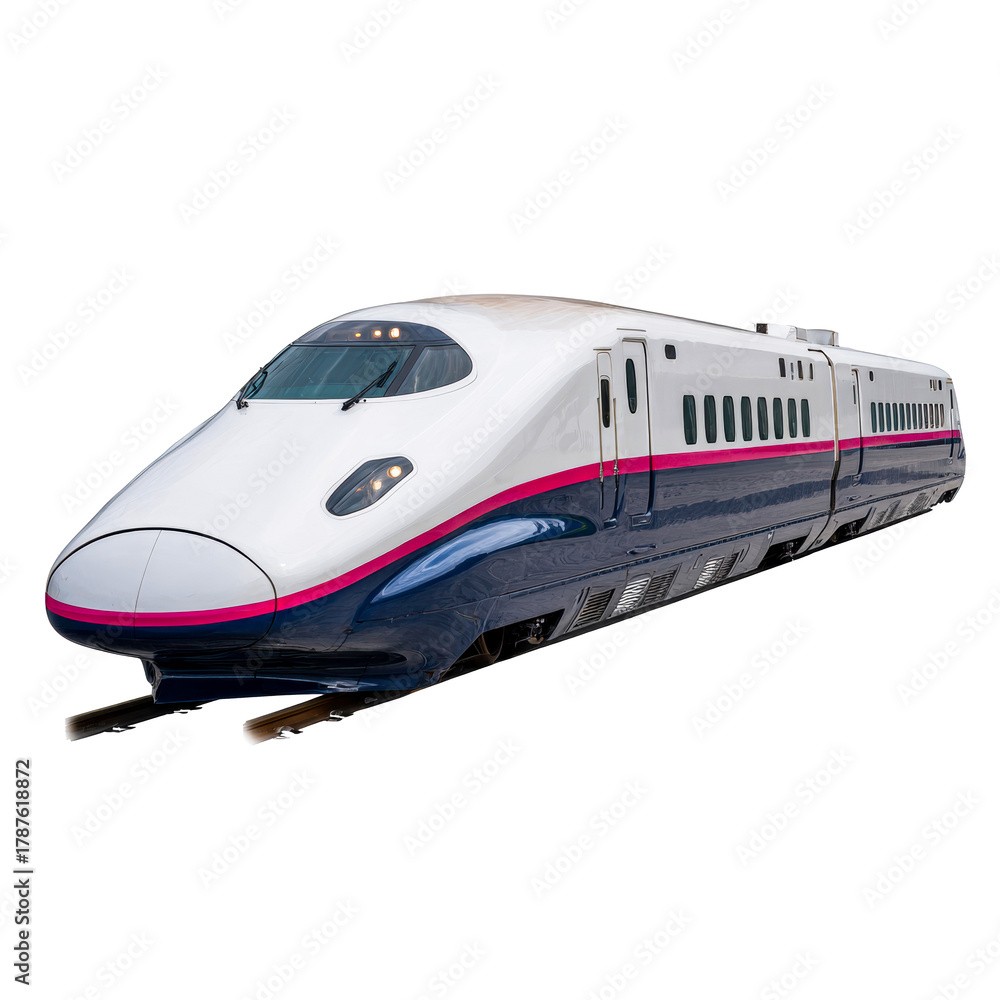 Fototapeta premium Fast train traveling on elevated tracks in urban setting on a transparent background, cut out
