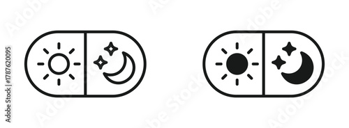 Day and Night icon symbol. Rising and setting sun. Screen brightness and contrast level signs , day to night switch icon , vector illustration . 