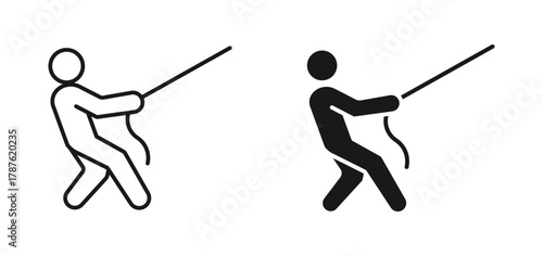 Person pulling a rope icon , Represents struggle, effort, or teamwork under pressure. vector illustration .