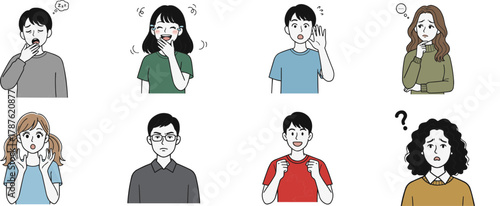 Set of Diverse Man and Woman Character Expressions