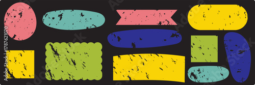 Hand drawn paint box, circle border label, pastel text frame in rough chalk brush texture. Doodle brush crayon shape  frame set.  vector banners borders templates.