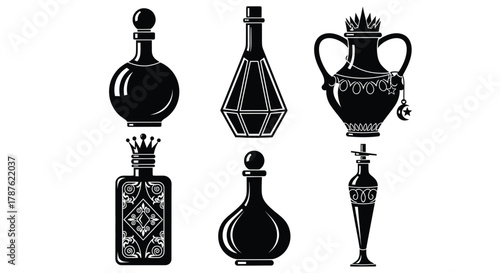 Vintage perfume bottles vector graphic design element collection