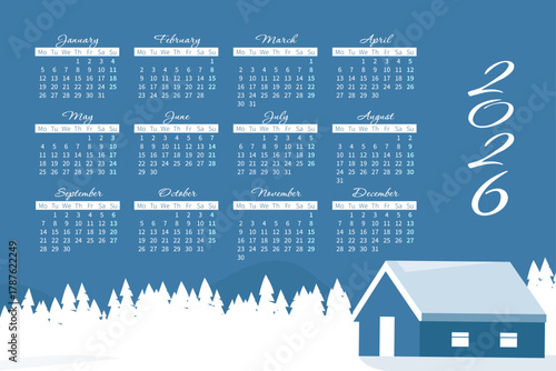 New year calendar in snow on winter illustration flat vector 2026 year winter cold