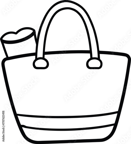 Beach Bag with Towel and Sunglasses Minimal Line Art Vector Illustration