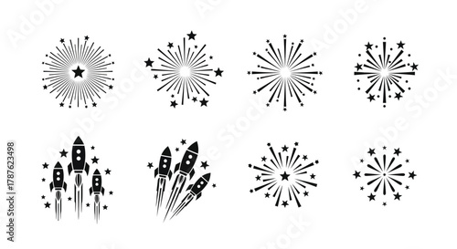 Set of fireworks and rockets