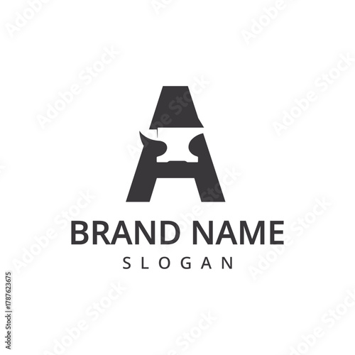 Letter A Anvil Blacksmith Logo Design Template Isolated on white background