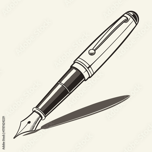 A fountain pen with a shadow isolated on a light beige background