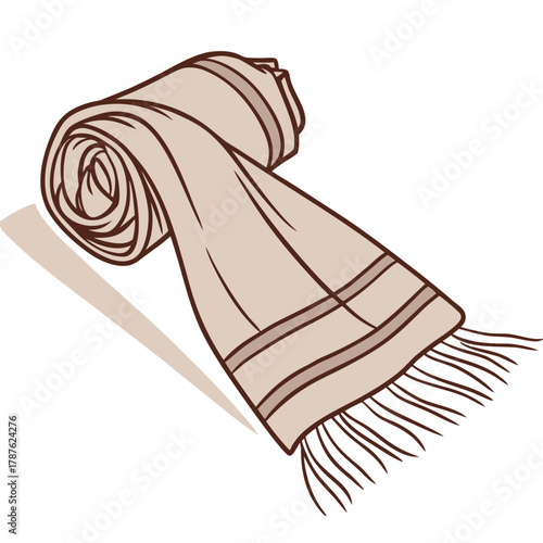 Beige scarf with stripes is rolled up nicely